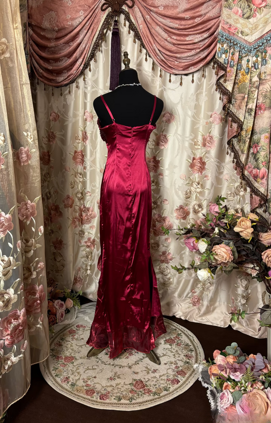 Retro Prom Dresses A line Spaghetti Strap Burgundy Vintage Long Prom Dresses Party Gowns AU249