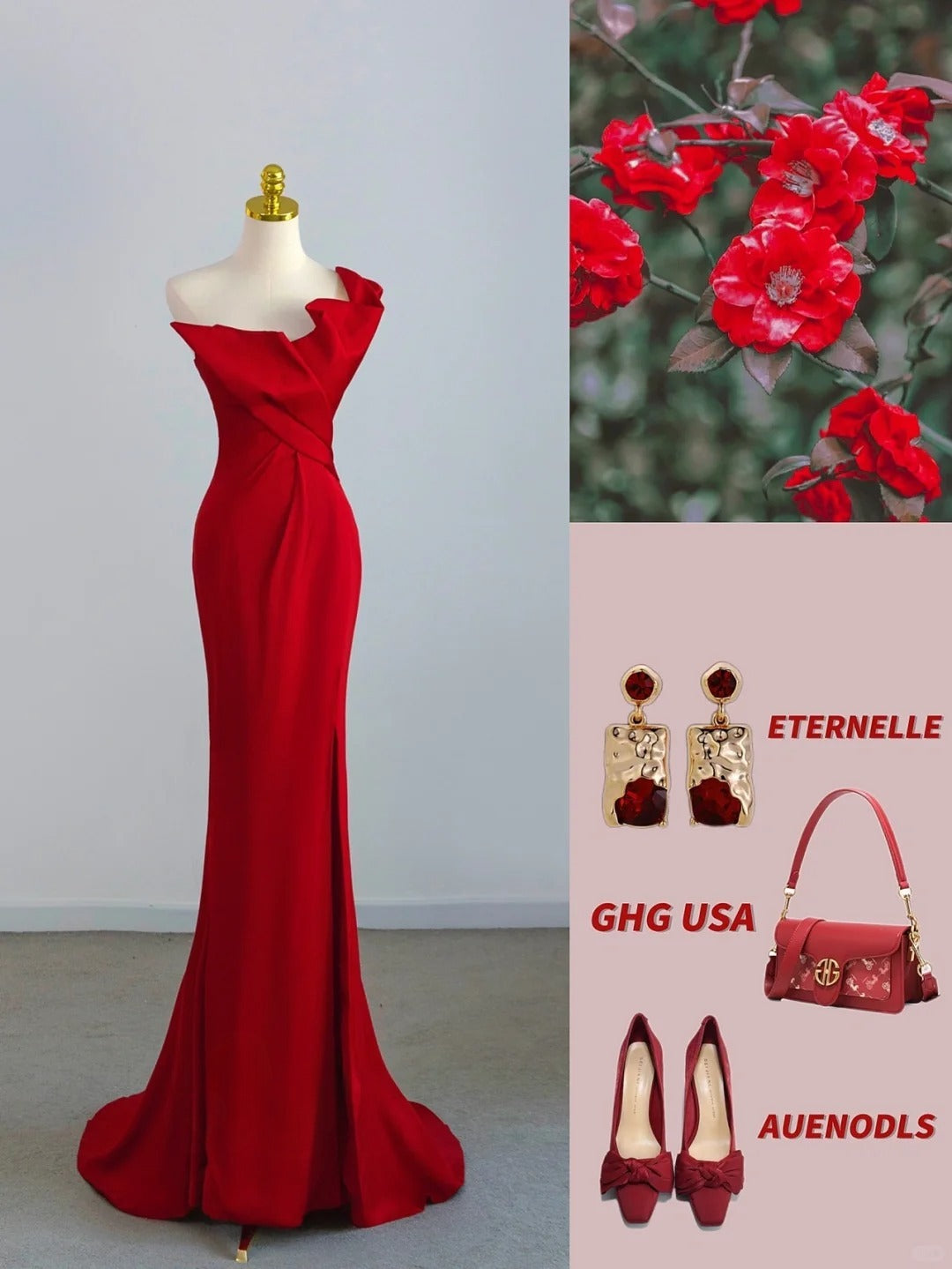 Chic Mermaid One Shoulder Red Satin With Ruffled Prom Dresses Long Evening Party Formal Outfits RB6634