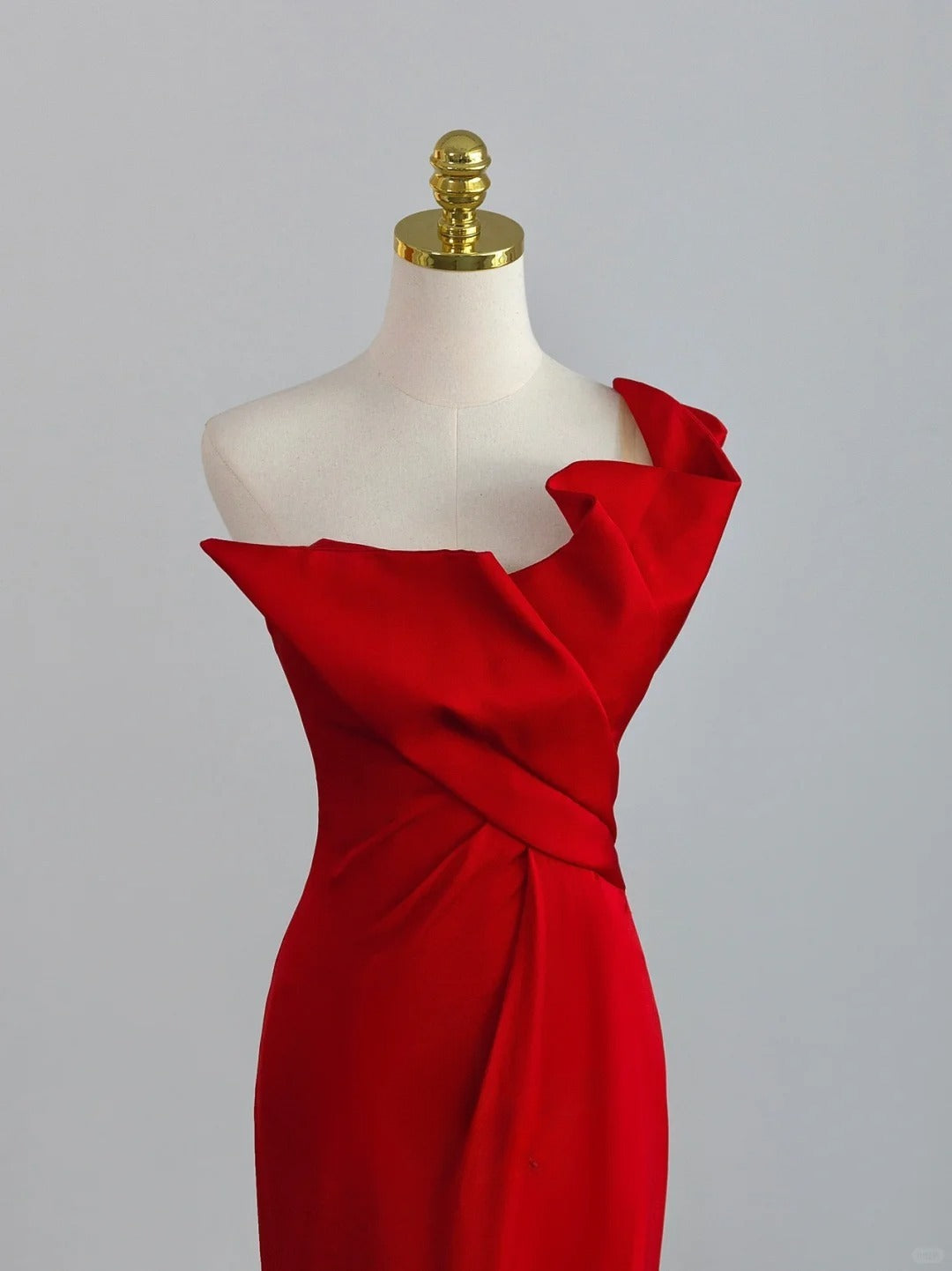 Chic Mermaid One Shoulder Red Satin With Ruffled Prom Dresses Long Evening Party Formal Outfits RB6634