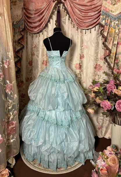 Retro Prom Dresses Ball Gown Spaghetti Strap Light Sky Blue Vintage Long Prom Dresses Party Gowns AU251