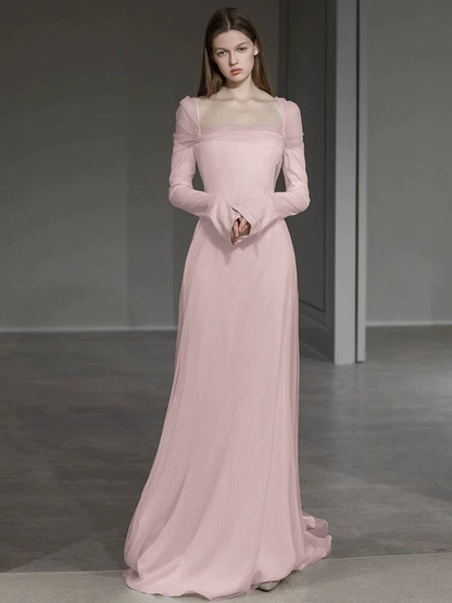Modest Mermaid Square Neck White Wedding Dress Long Sleeves Fairytale Autumn Wedding Dresses AU252