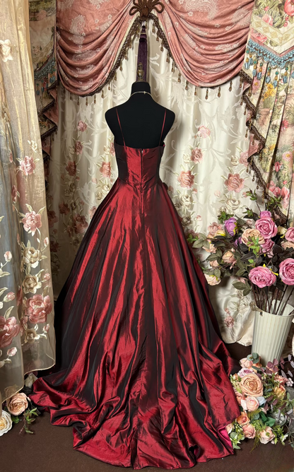 Retro Prom Dresses Ball Gown Spaghetti Strap Burgundy Vintage Long Prom Dresses Party Gowns AU252
