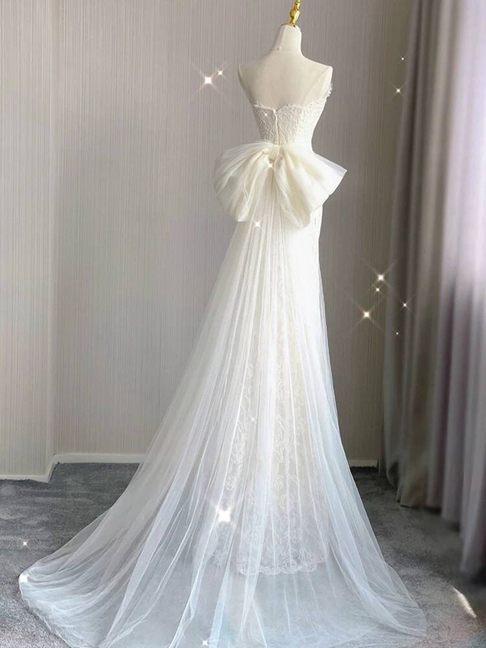 Modest Mermaid Sweetheart White Lace Wedding Dress Long Fairytale Autumn Vintage Wedding Dresses AU254