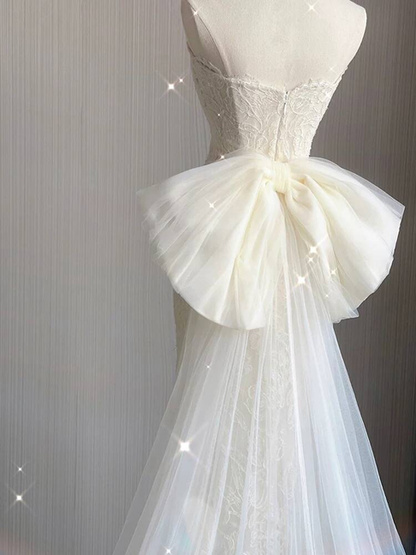 Modest Mermaid Sweetheart White Lace Wedding Dress Long Fairytale Autumn Vintage Wedding Dresses AU254