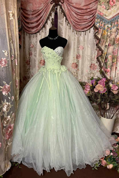 Retro Ball Gown Sweetheart Beads Mint Green Tulle Long Prom Dresses 80s 70s Prom Gowns AU254