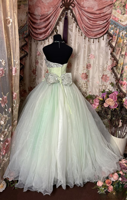 Retro Ball Gown Sweetheart Beads Mint Green Tulle Long Prom Dresses 80s 70s Prom Gowns AU254