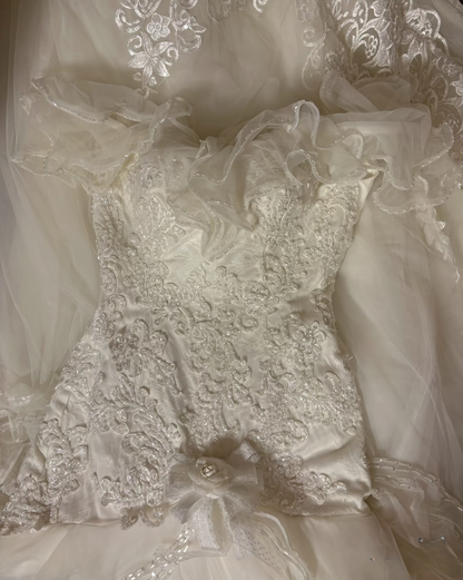 Retro Mermaid Spaghetti Strap Lace 60s White Fitted Corset Bride Gown Long Wedding Dresses AU256