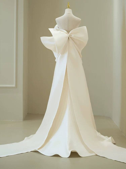 Timeless Mermaid Sweetheart White Satin Wedding Dress Long Fairytale Autumn Vintage Wedding Dresses AU258