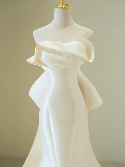 Timeless Mermaid Sweetheart White Satin Wedding Dress Long Fairytale Autumn Vintage Wedding Dresses AU258