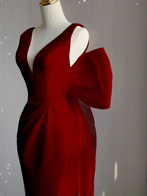 Simple Sheath V Neck Red Satin Long Prom Dresses Party Dress 21st Birthday Outfits Graduation Dress AU261