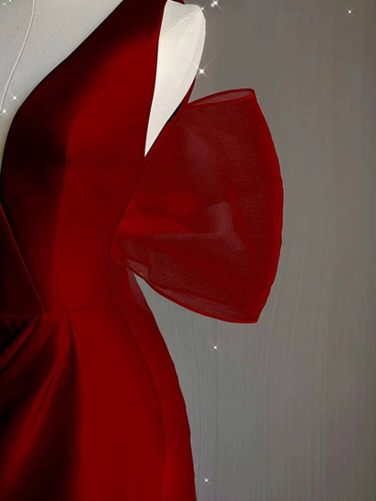 Simple Sheath V Neck Red Satin Long Prom Dresses Party Dress 21st Birthday Outfits Graduation Dress AU261