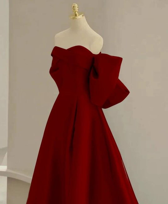 Simple Ball Gown Sweetheart Red Satin Long Prom Dresses Party Dress 21st Birthday Outfits Graduation Dress AU263