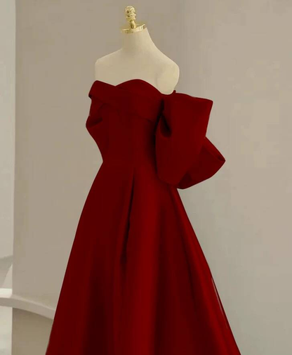 Simple Ball Gown Sweetheart Red Satin Long Prom Dresses Party Dress 21st Birthday Outfits Graduation Dress AU263
