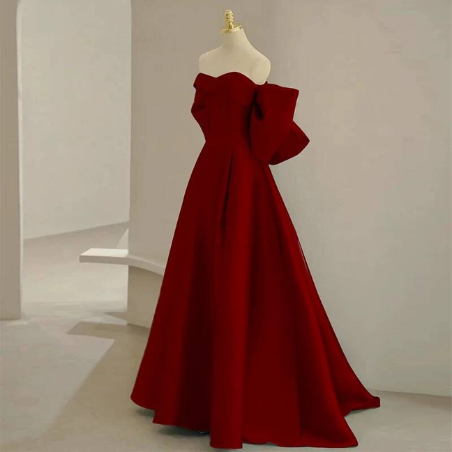 Simple Ball Gown Sweetheart Red Satin Long Prom Dresses Party Dress 21st Birthday Outfits Graduation Dress AU263