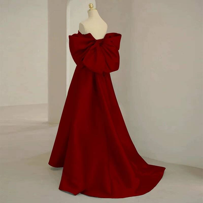 Simple Ball Gown Sweetheart Red Satin Long Prom Dresses Party Dress 21st Birthday Outfits Graduation Dress AU263