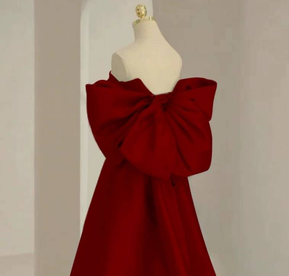 Simple Ball Gown Sweetheart Red Satin Long Prom Dresses Party Dress 21st Birthday Outfits Graduation Dress AU263