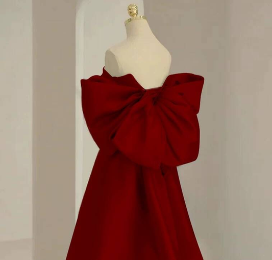 Simple Ball Gown Sweetheart Red Satin Long Prom Dresses Party Dress 21st Birthday Outfits Graduation Dress AU263