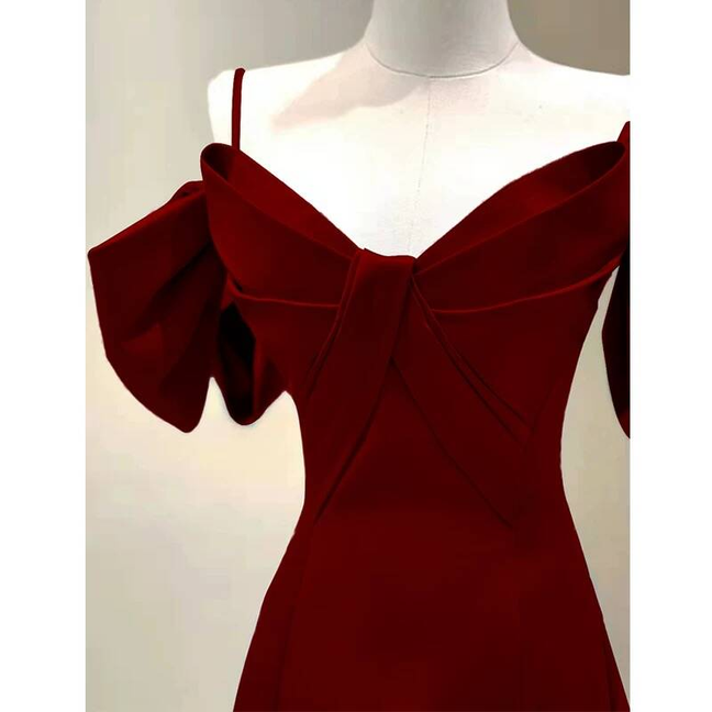 Simple A Line Spaghetti Straps Red Satin Long Prom Dresses Party Dress 21st Birthday Outfits Graduation Dress AU264