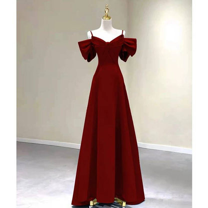 Simple A Line Spaghetti Straps Red Satin Long Prom Dresses Party Dress 21st Birthday Outfits Graduation Dress AU264