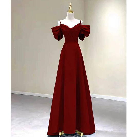 Simple A Line Spaghetti Straps Red Satin Long Prom Dresses Party Dress 21st Birthday Outfits Graduation Dress AU264
