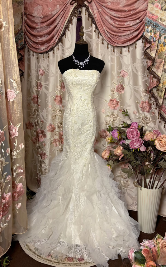 Vintage Mermaid Strapless 1960s White Fitted Corset Pleated Ruched Bride Dress Long Lace Appliques Classy Wedding Dresses AU265