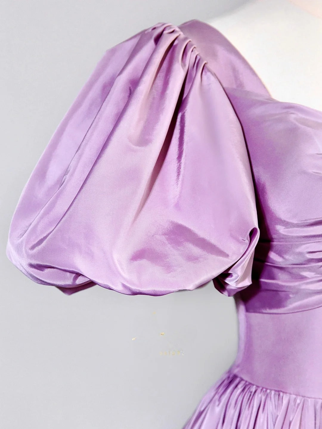 Modest A line Sweetheart Neck Lilac Satin With Puffy Sleeves Prom Dresses Long Evening Party Formal Outfits RB6652
