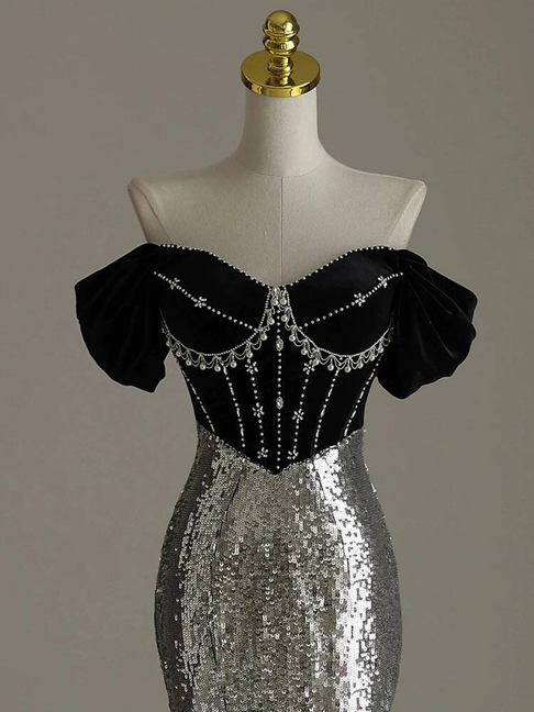 Charming Mermaid Off The Shoulder Sequin Prom Dresses Inspiration Party Dress Princess Graduation Dress AU266