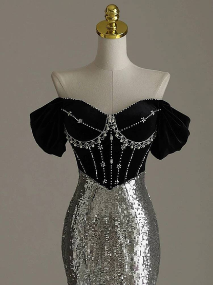Charming Mermaid Off The Shoulder Sequin Prom Dresses Inspiration Party Dress Princess Graduation Dress AU266