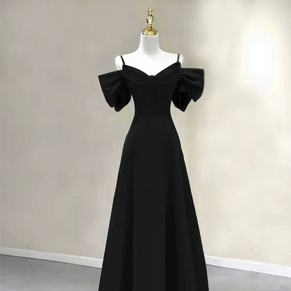 Simple A Line Spaghetti Straps Black Satin Long Prom Dresses Party Dress 21st Birthday Outfits Graduation Dress AU268