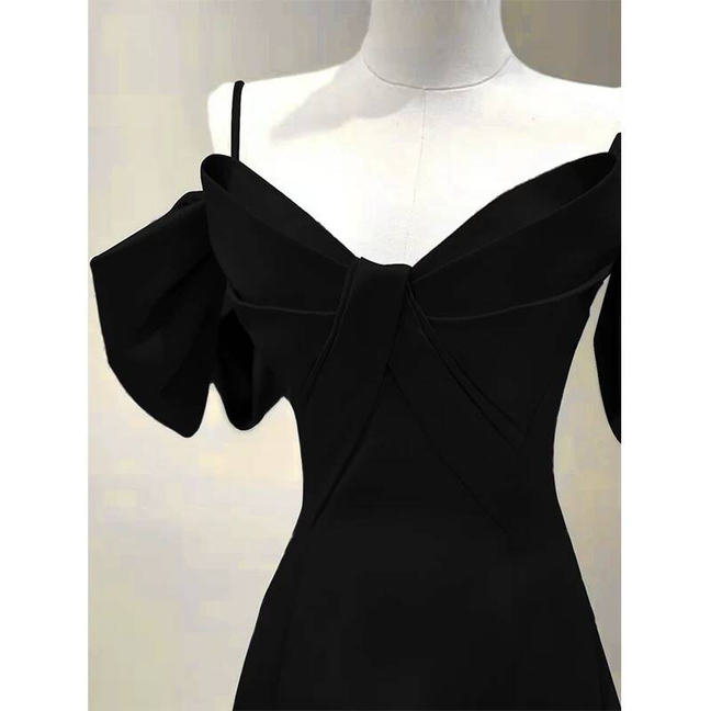 Simple A Line Spaghetti Straps Black Satin Long Prom Dresses Party Dress 21st Birthday Outfits Graduation Dress AU268