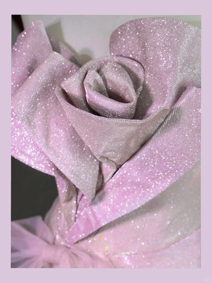 Modest A line Strapless Pink With Bow Ruffled Prom Dresses Long Evening Party Formal Outfits RB6654