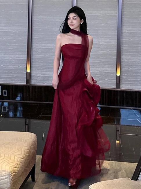 Classy Mermaid Strapless Burgundy Long Prom Dresses With Scarf Party Dress 21st Birthday Outfits Graduation Dress AU269