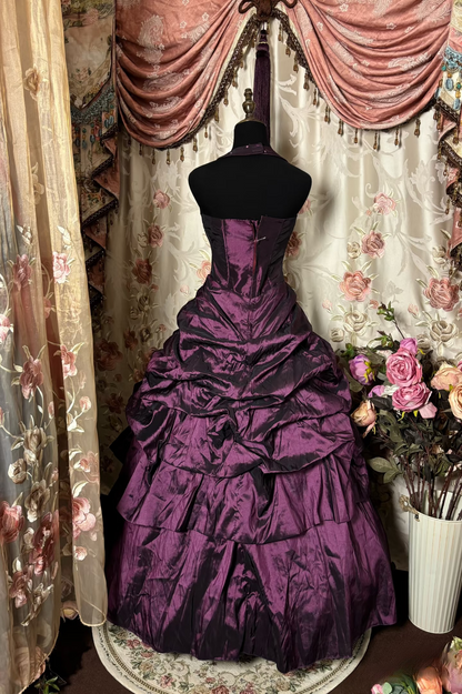 Vintage Ball Gown Halter Grape Taffeta With Beads Prom Dress Long Quinceanera Dresses Sweet 15 16 Gown AU269