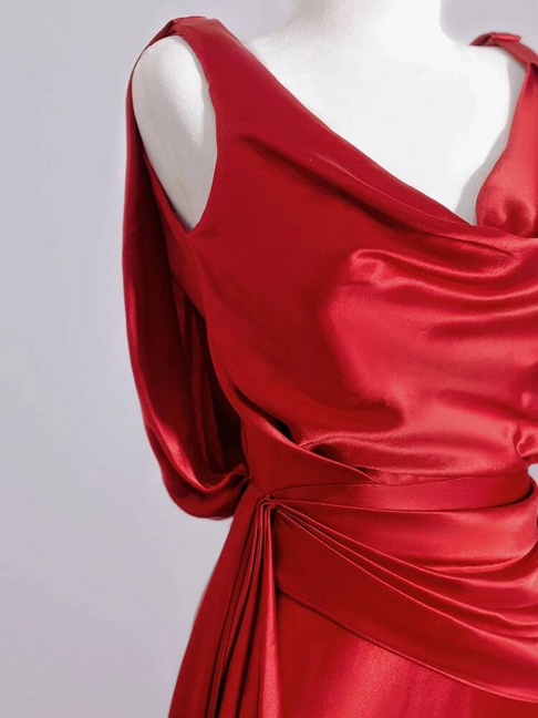 Sexy Mermaid Red Sleeveless Satin Long Prom Dresses Party Dress 21st Birthday Outfits Graduation Dress AU270