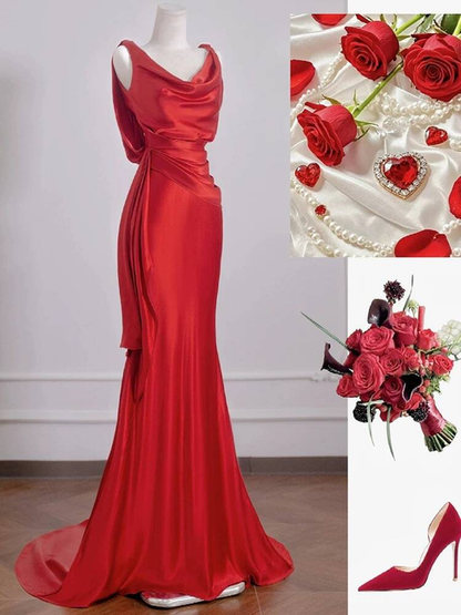 Sexy Mermaid Black Sleeveless Satin Long Prom Dresses Party Dress 21st Birthday Outfits Graduation Dress AU280