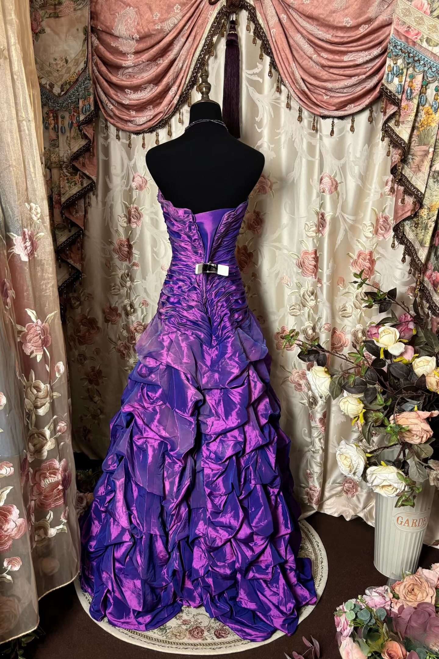 Elegant Mermaid Sweetheart Sleeveless Grape Taffeta Ruched Pleated Floor Length Prom Dresses Party Gowns AU270
