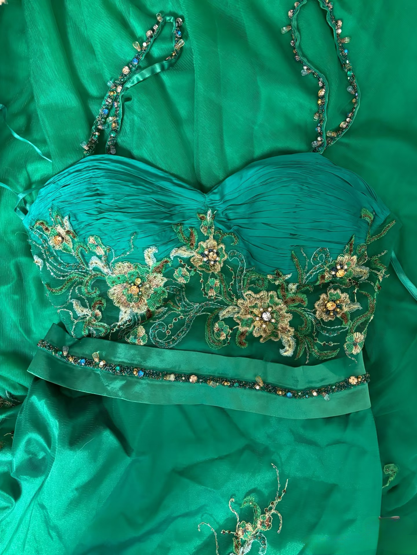 Vintage Mermaid Spaghetti Strap Green Tulle With Beads Gem Long Prom Dresses Formal Party Teens Evening Gowns AU271