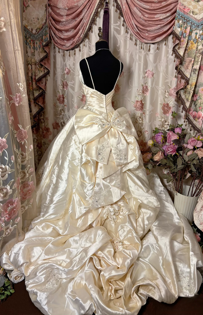 Retro Ball Gown Spaghetti Strap Ivory 70s Fitted Corset Bride Gown Long Wedding Dresses Brides Dress AU272