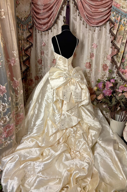 Retro Ball Gown Spaghetti Strap Ivory 70s Fitted Corset Bride Gown Long Wedding Dresses Brides Dress AU272