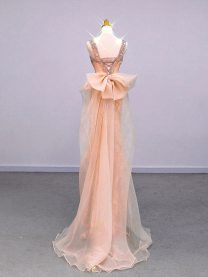 Sparkly Mermaid Sweetheart With Straps Pink With Bow Prom Dresses Long Evening Party Formal Outfits RB6655