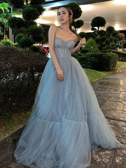 Classy Ball Gown Sweetheart Tulle Long Prom Dresses Party Dress 21st Birthday Outfits Graduation Dress AU276