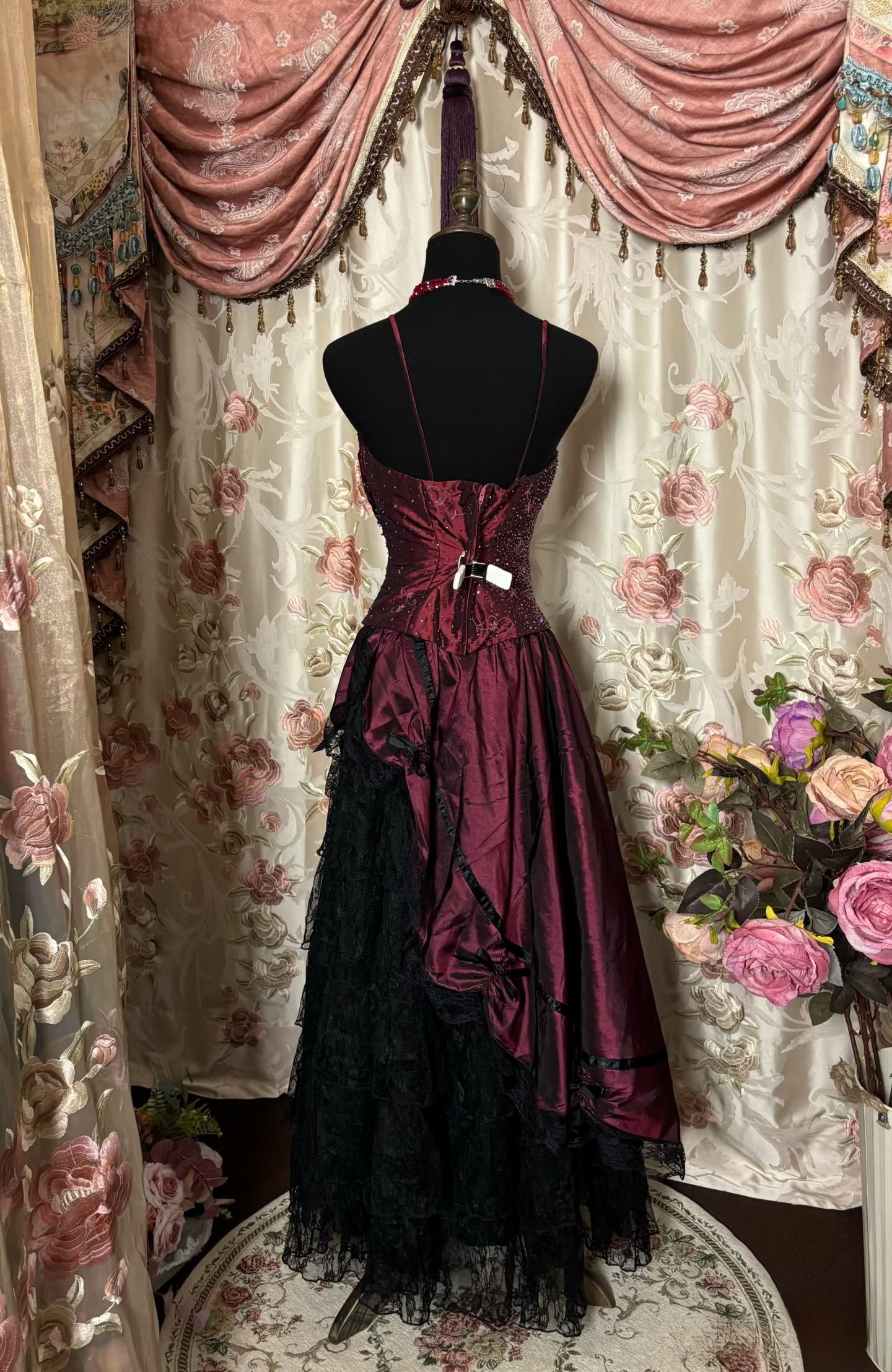 Modest A line Spaghetti Strap Burgundy Dark Red Organza Long Prom Dresses Party Birthday Evening Gowns AU277