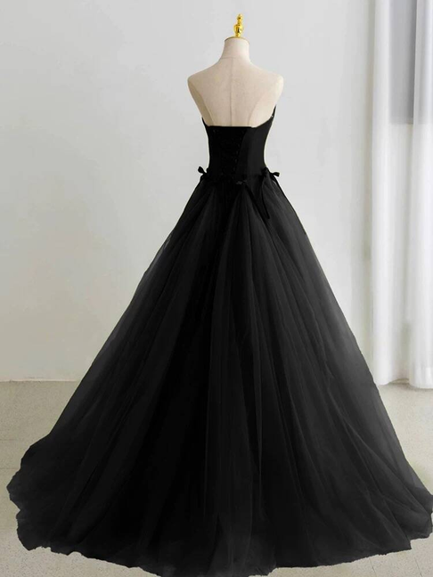 Classy Ball Gown Strapless Black Tulle Long Prom Dresses Party Dress 21st Birthday Outfits Graduation Dress AU279