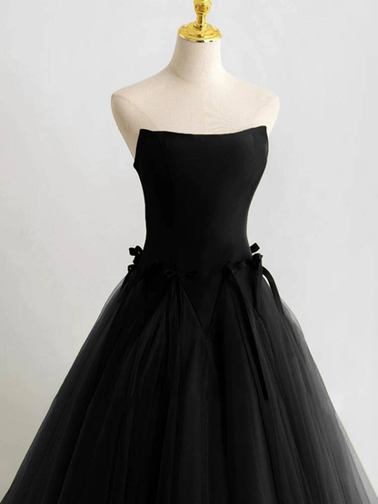 Classy Ball Gown Strapless Black Tulle Long Prom Dresses Party Dress 21st Birthday Outfits Graduation Dress AU279