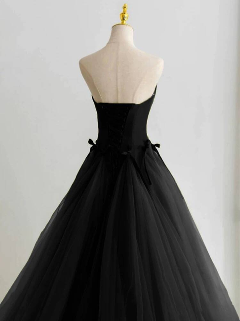 Classy Ball Gown Strapless Black Tulle Long Prom Dresses Party Dress 21st Birthday Outfits Graduation Dress AU279