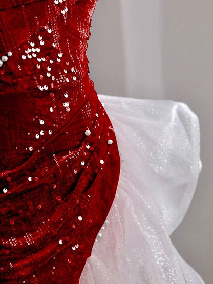 Sparkle Mermaid Irregular Off The Shoulder Red Sequin Prom Dresses Party Dress 21st Birthday Outfits Graduation Dress AU281