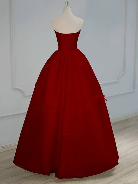 Classy Ball Gown Sweetheart Red Satin Long Prom Dresses Party Dress 21st Birthday Outfits Graduation Dress AU282