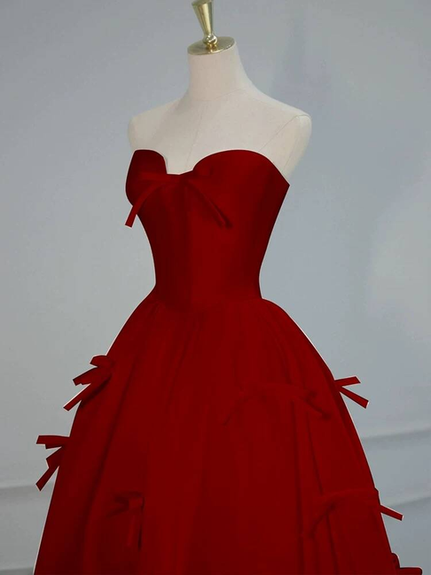 Classy Ball Gown Sweetheart Red Satin Long Prom Dresses Party Dress 21st Birthday Outfits Graduation Dress AU282