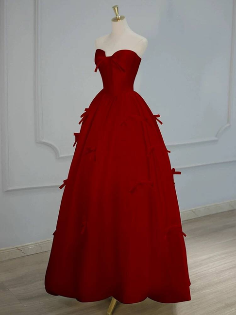 Classy Ball Gown Sweetheart Red Satin Long Prom Dresses Party Dress 21st Birthday Outfits Graduation Dress AU282