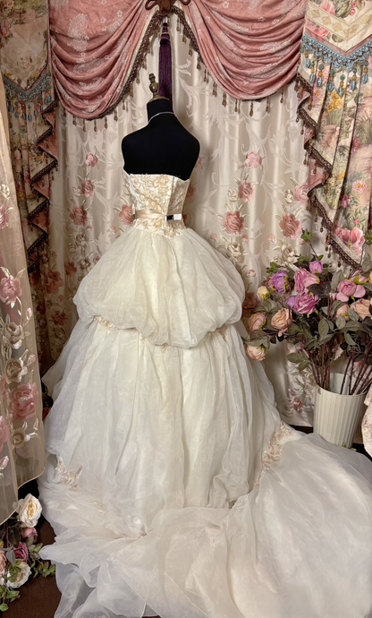 Retro Ball Gown Strapless Tulle Ivory 70s Fitted Corset Bride Gown Long Wedding Dresses Brides Dress AU282